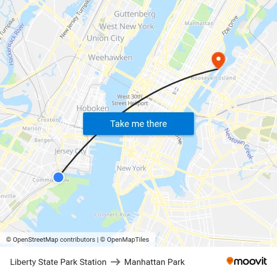 Liberty State Park Station to Manhattan Park map
