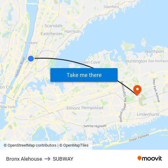 Bronx Alehouse to SUBWAY map