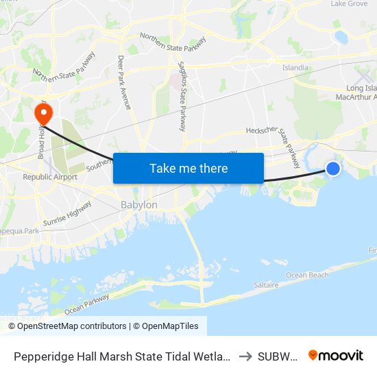 Pepperidge Hall Marsh State Tidal Wetland to SUBWAY map