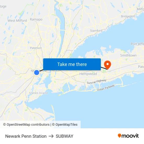 Newark Penn Station to SUBWAY map