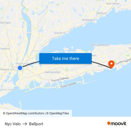 Nyc Velo to Bellport map