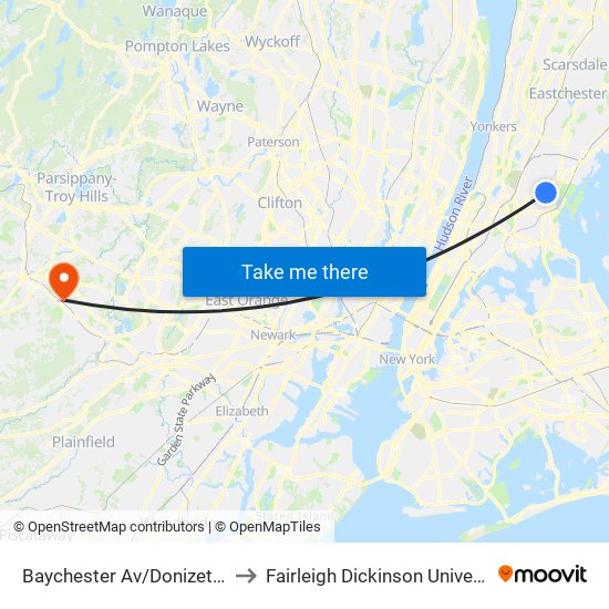 Baychester Av/Donizetti Pl to Fairleigh Dickinson University map