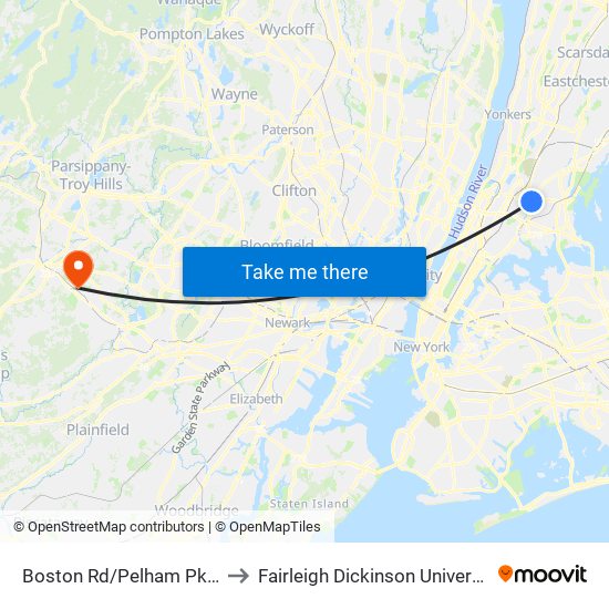 Boston Rd/Pelham Pkwy to Fairleigh Dickinson University map