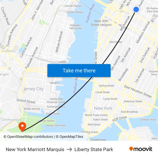 New York Marriott Marquis to Liberty State Park map