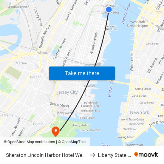 Sheraton Lincoln Harbor Hotel Weehawken to Liberty State Park map