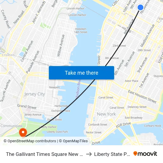 The Gallivant Times Square New York to Liberty State Park map