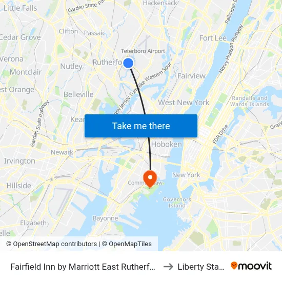 Fairfield Inn by Marriott East Rutherford Meadowlands to Liberty State Park map