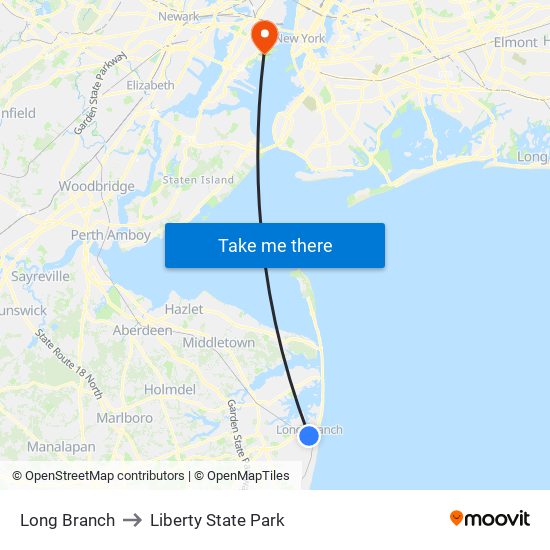 Long Branch to Liberty State Park map