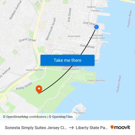 Sonesta Simply Suites Jersey City to Liberty State Park map