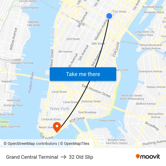 Grand Central Terminal to 32 Old Slip map