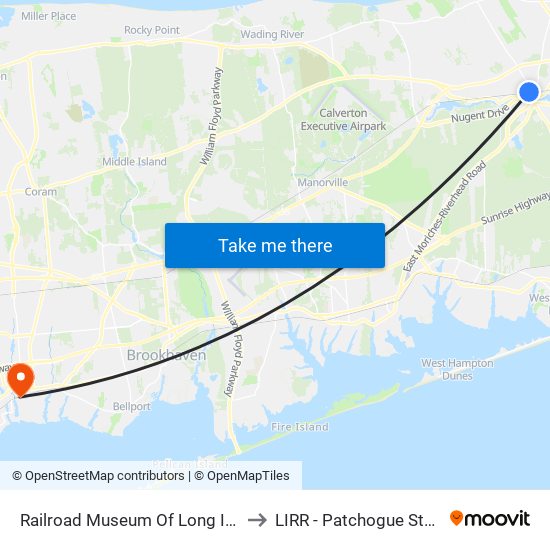 Railroad Museum Of Long Island to LIRR - Patchogue Station map