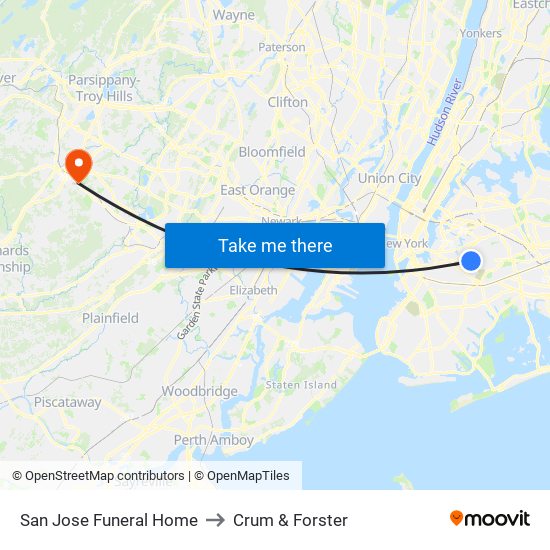 San Jose Funeral Home to Crum & Forster map