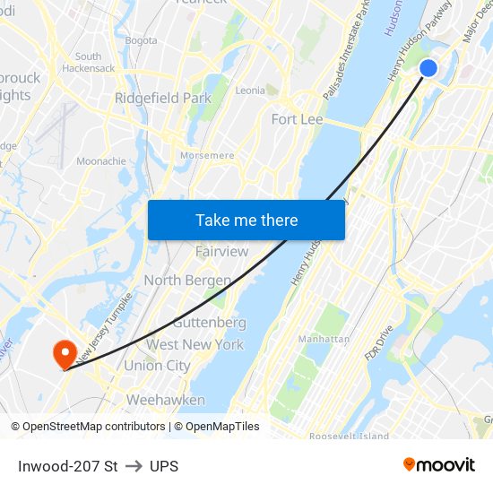Inwood-207 St, Manhattan to UPS, Secaucus, Nj with public transportation