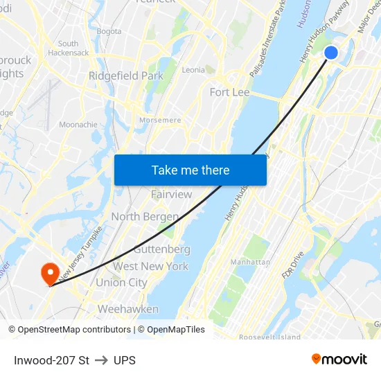 Inwood-207 St to UPS map