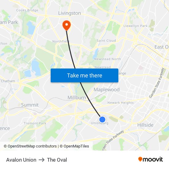 Avalon Union to The Oval map