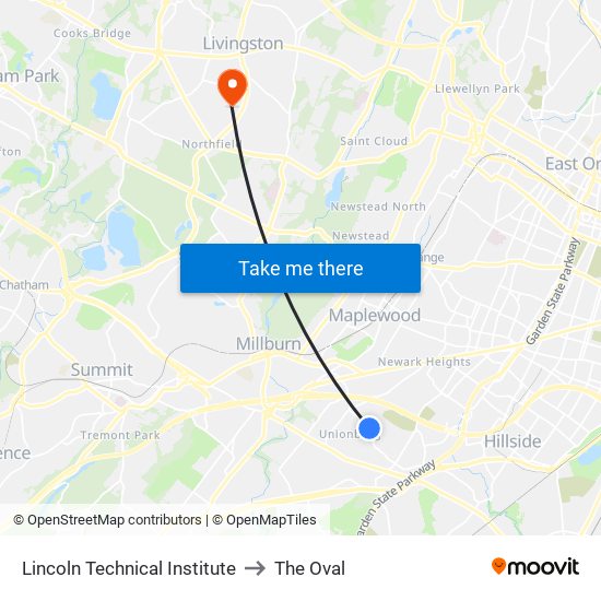 Lincoln Technical Institute to The Oval map