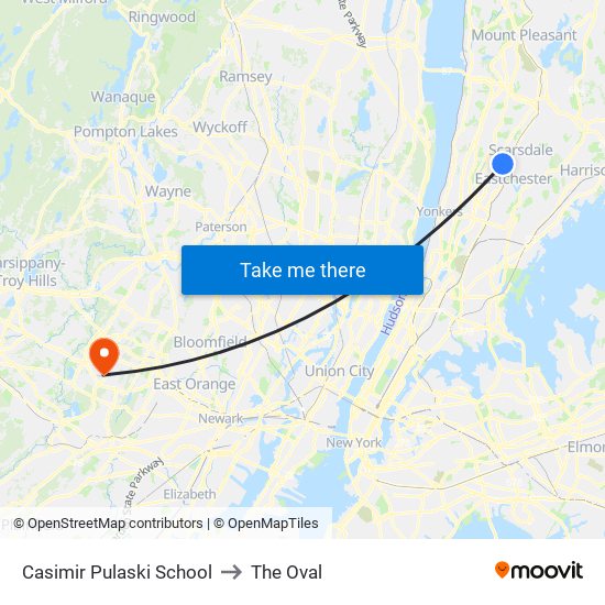 Casimir Pulaski School to The Oval map