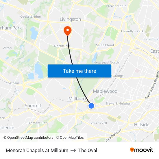 Menorah Chapels at Millburn to The Oval map