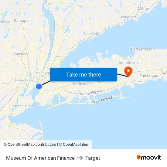 Museum Of American Finance to Target map
