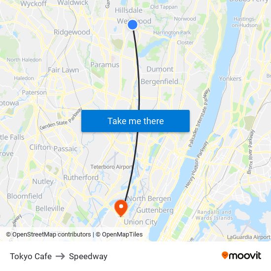 Tokyo Cafe to Speedway map