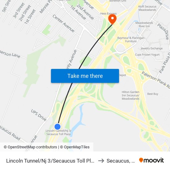 Lincoln Tunnell/Nj 3/Secaucus Toll Plaza to Secaucus, NJ map