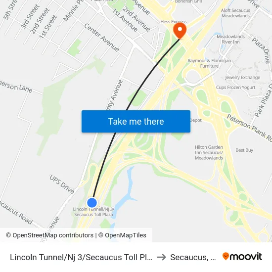 Lincoln Tunnell/Nj 3/Secaucus Toll Plaza to Secaucus, NJ map