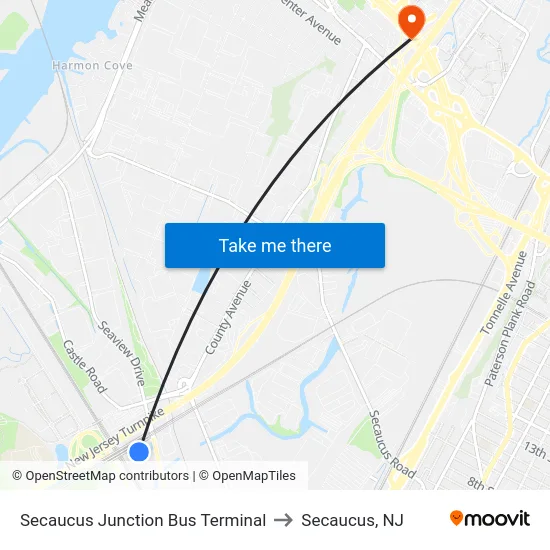 Secaucus Junction Bus Terminal to Secaucus, NJ map