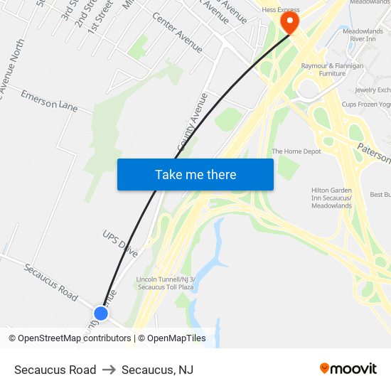 Secaucus Road to Secaucus, NJ map