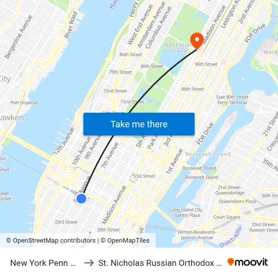 New York Penn Station to St. Nicholas Russian Orthodox Cathedral map