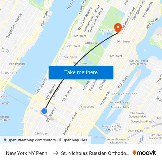 New York NY Penn Station to St. Nicholas Russian Orthodox Cathedral map