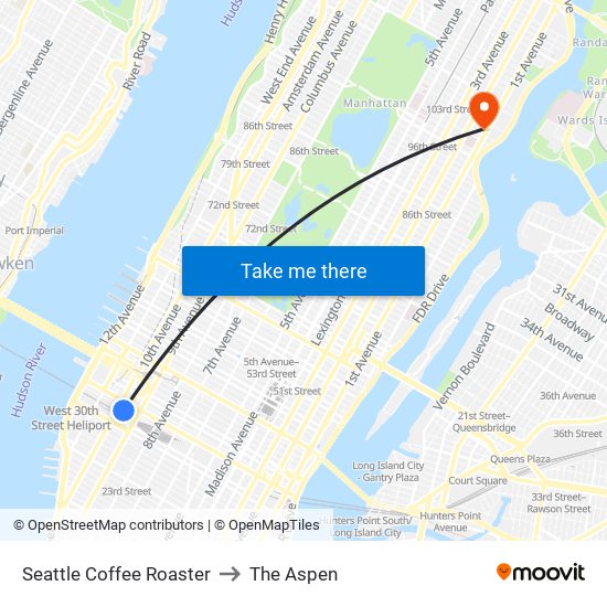 Seattle Coffee Roaster to The Aspen map