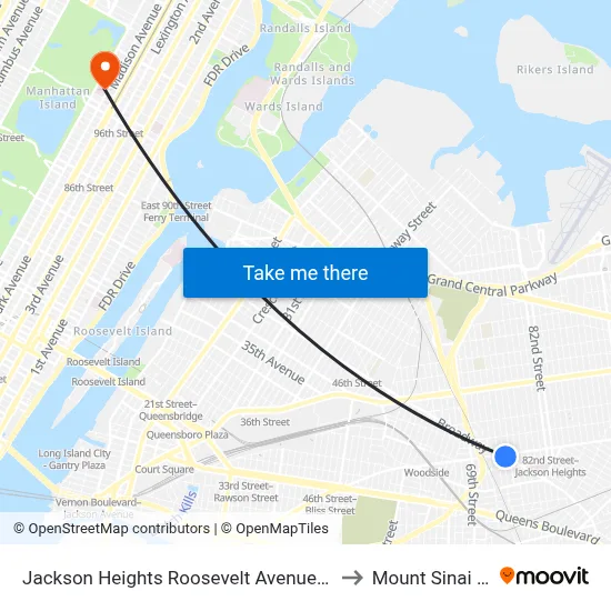 Jackson Heights Roosevelt Avenue 74th Street Station to Mount Sinai Hospital map