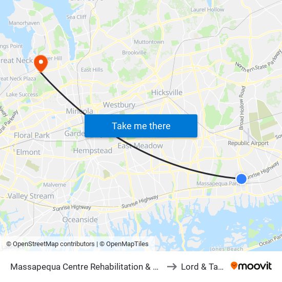 Massapequa Centre Rehabilitation & Nursing to Lord & Taylor map