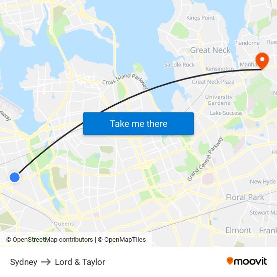 Sydney to Lord & Taylor map