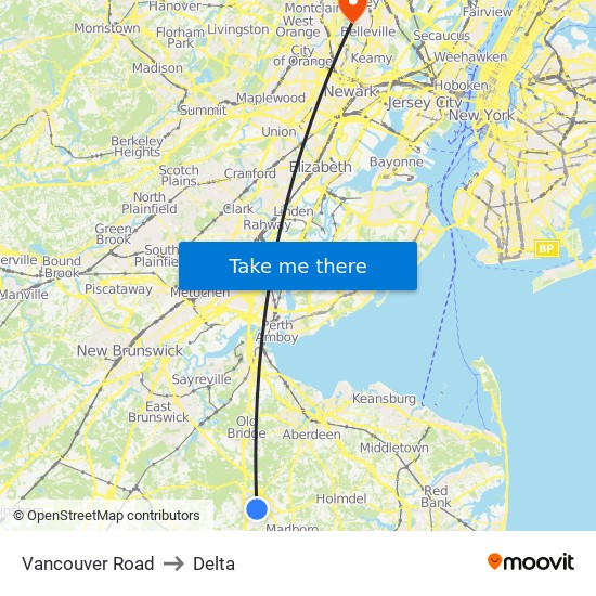 Vancouver Road to Delta map
