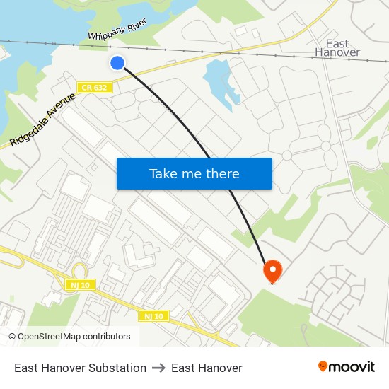 East Hanover Substation to East Hanover map