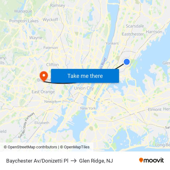 Baychester Av/Donizetti Pl to Glen Ridge, NJ map