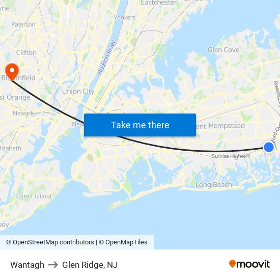 Wantagh to Glen Ridge, NJ map