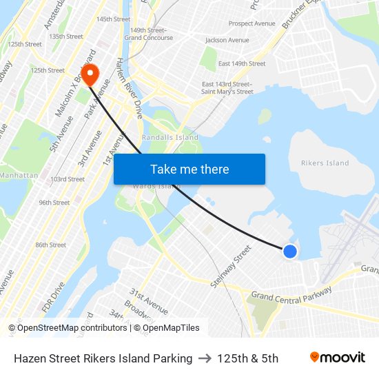 Hazen Street Rikers Island Parking to 125th & 5th map