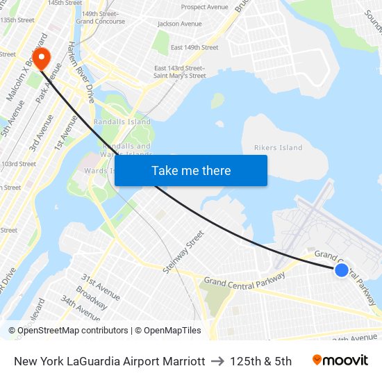 New York LaGuardia Airport Marriott to 125th & 5th map