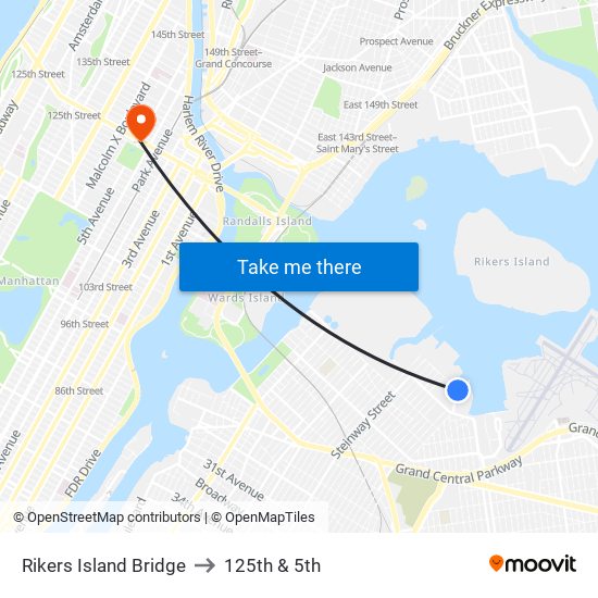 Rikers Island Bridge to 125th & 5th map