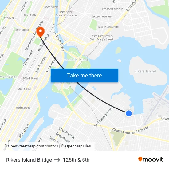 Rikers Island Bridge to 125th & 5th map