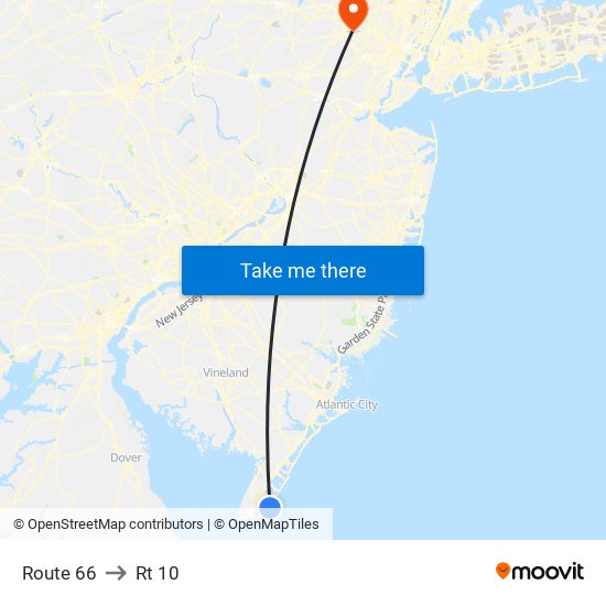 Route 66 to Rt 10 map