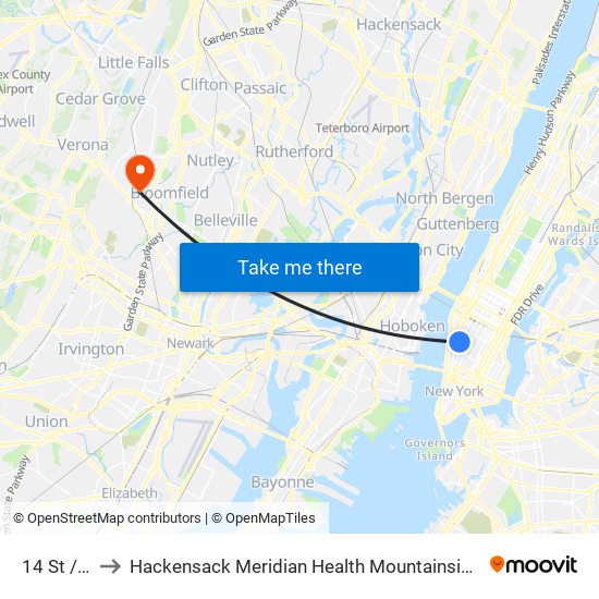 14 St / 8 Av to Hackensack Meridian Health Mountainside Medical Center map