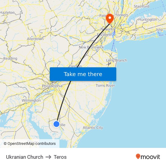 Ukranian Church to Teros map