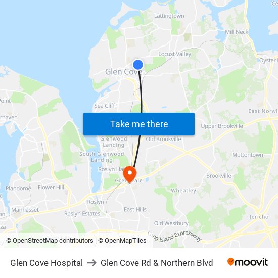 Glen Cove Hospital to Glen Cove Rd & Northern Blvd map