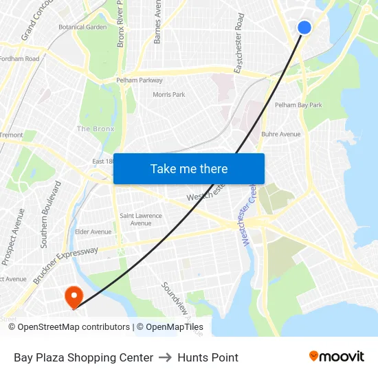 Bay Plaza Shopping Center to Hunts Point map