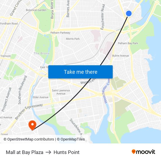 Mall at Bay Plaza to Hunts Point map