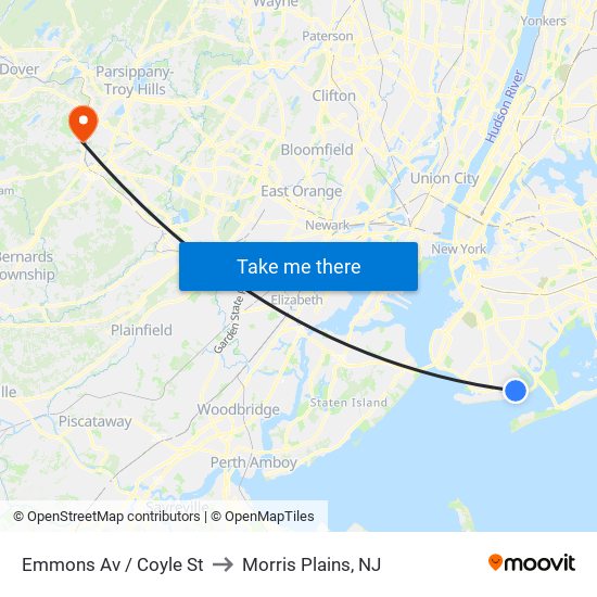 Emmons Av / Coyle St to Morris Plains, NJ map