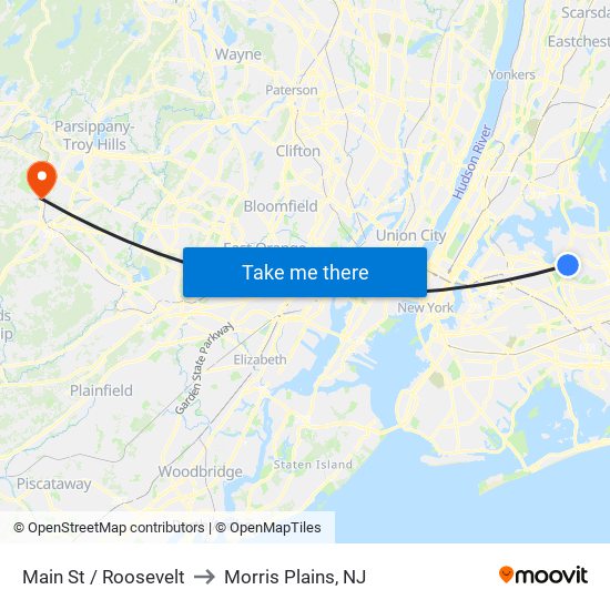 Main St / Roosevelt to Morris Plains, NJ map